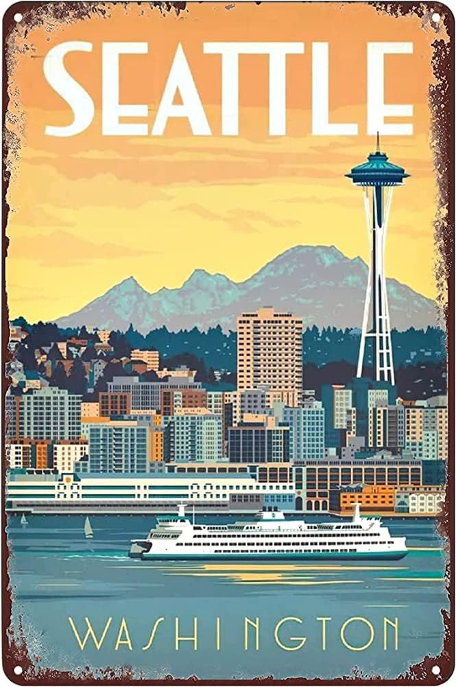 Home Decor Usa - Vintage blikken bord Seattle Washington reisposter