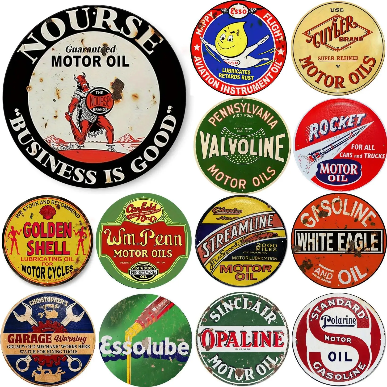 Home Decor Essentials - Vintage Motorolie Teken Ronde Metalen Aluminium