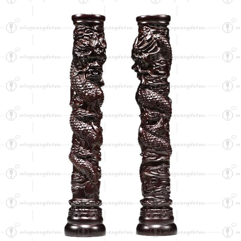 Home Decor Statue - Palissanderhouten gesneden drakenpilaarbeeld, Chinese dierenriemdraakdecoratie voor