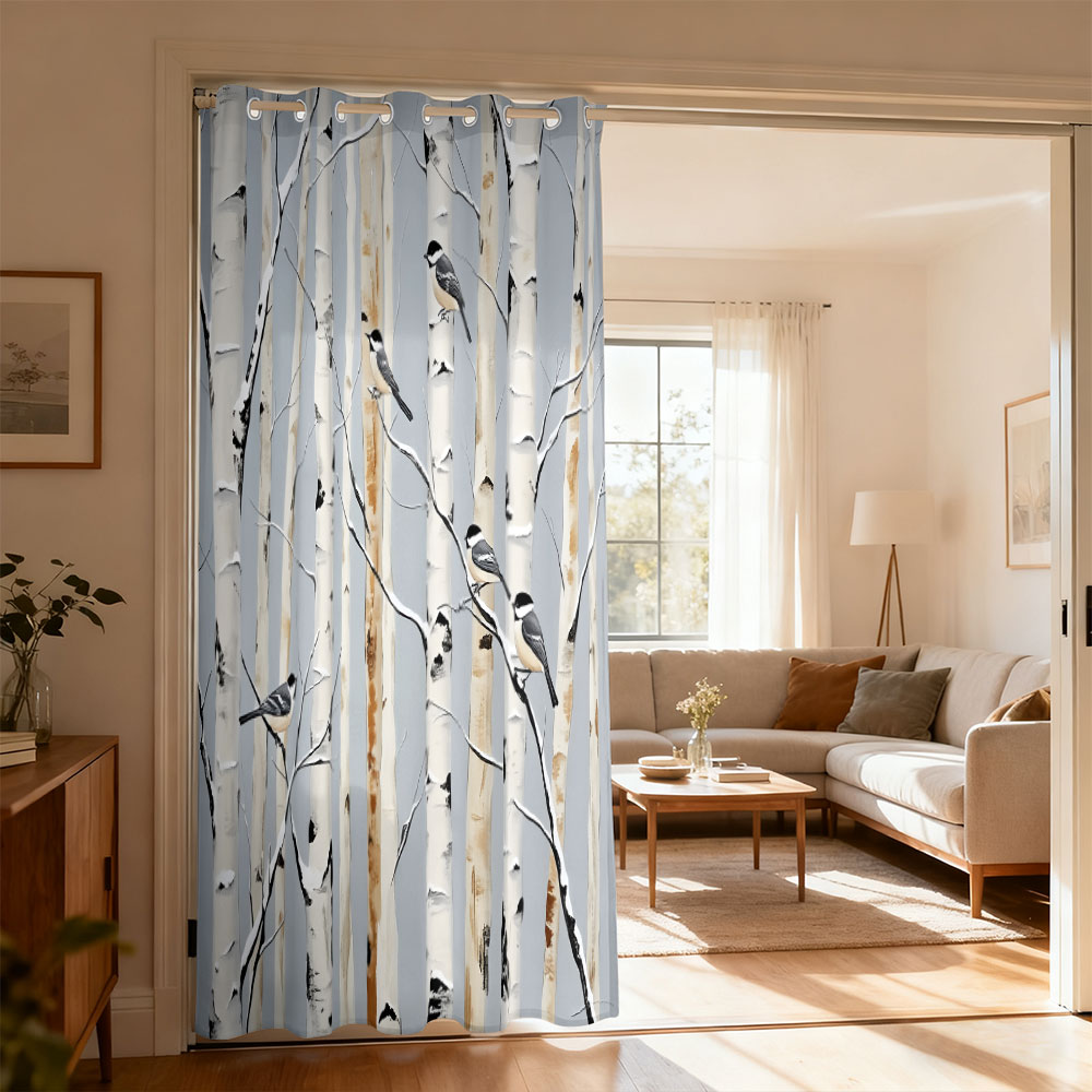 Home Decor Curtain - 1 stuk berkenbos titmouse print enkellingsgordijn