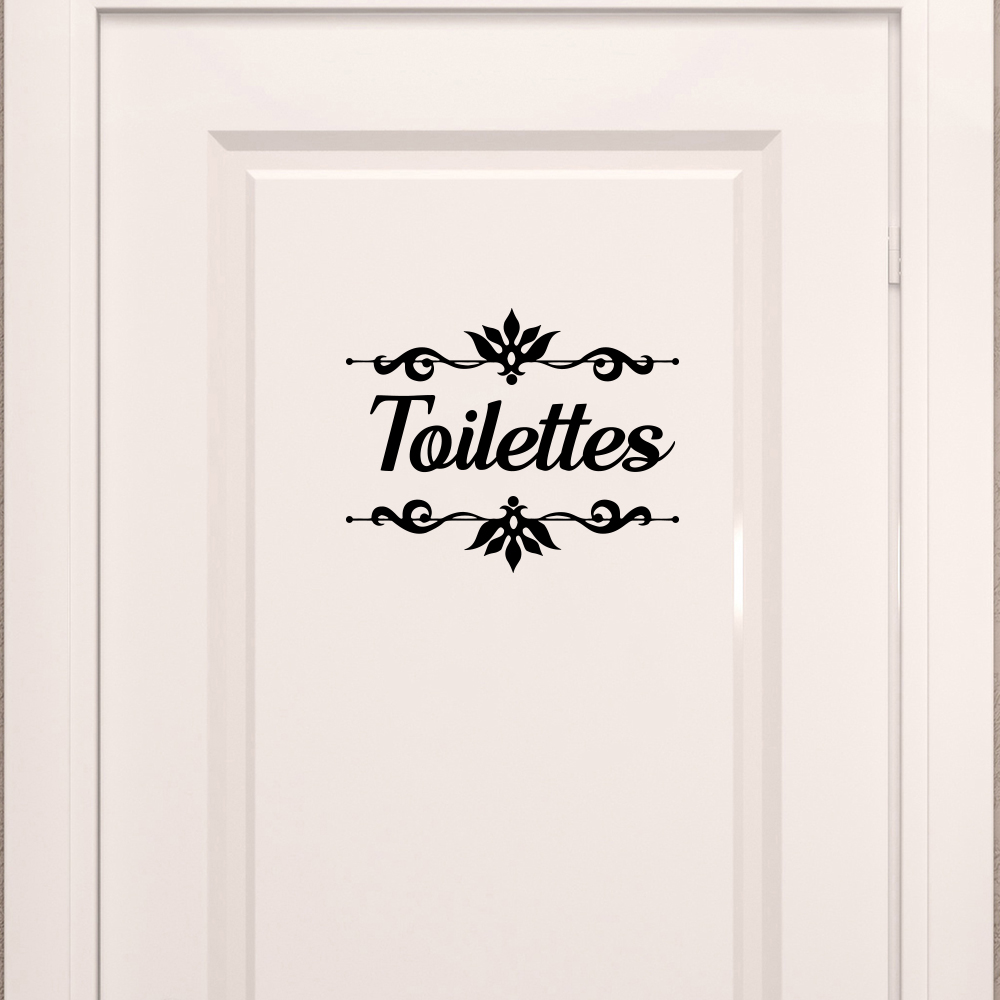 Home Decor Vinyl Flooring - Franse Toilettes Met Bloem Badkamerdeur Sticker