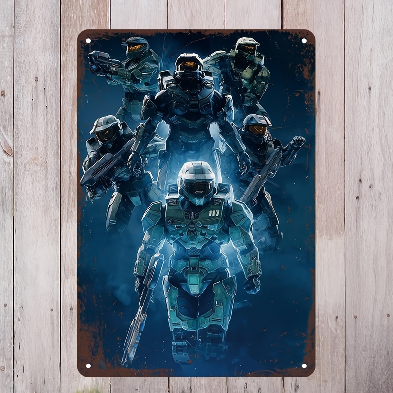 Home Decor Trends - Halo-geïnspireerd metalen wandkunstbord, levendig Master Chief