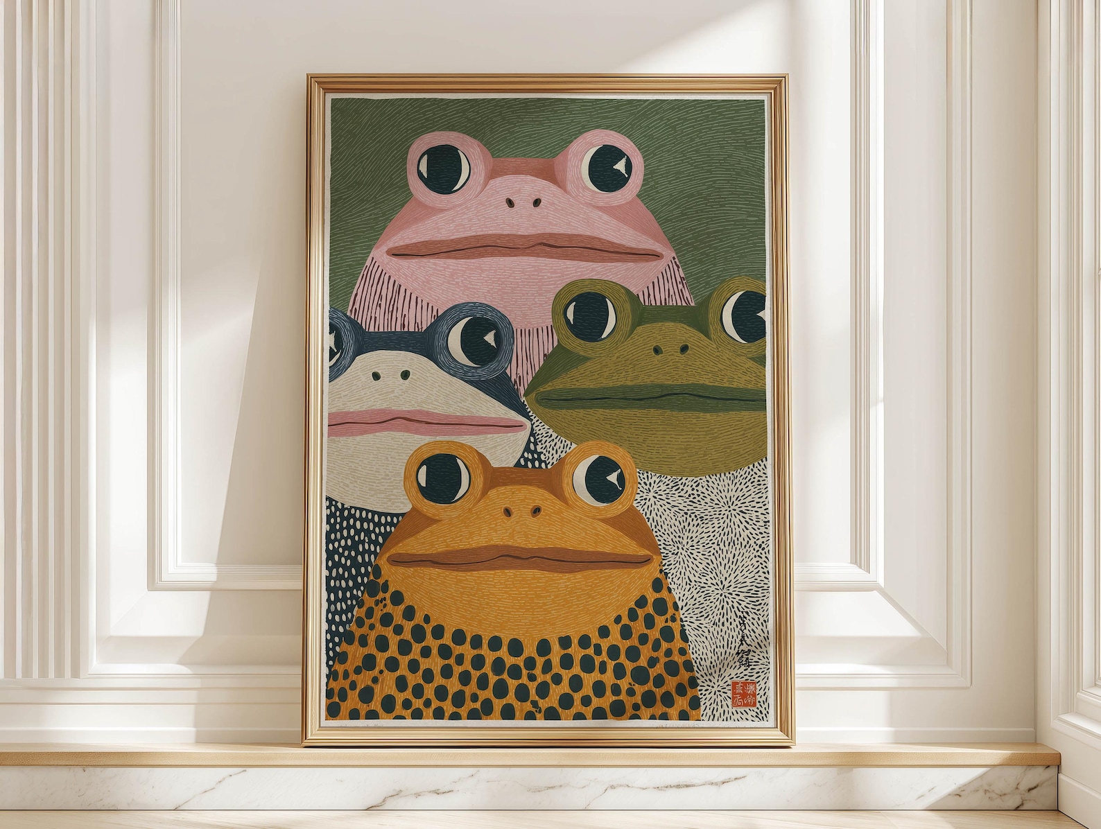 Home Decor Design Interior - Moderne Japanse kikker kunstprint - ingelijste