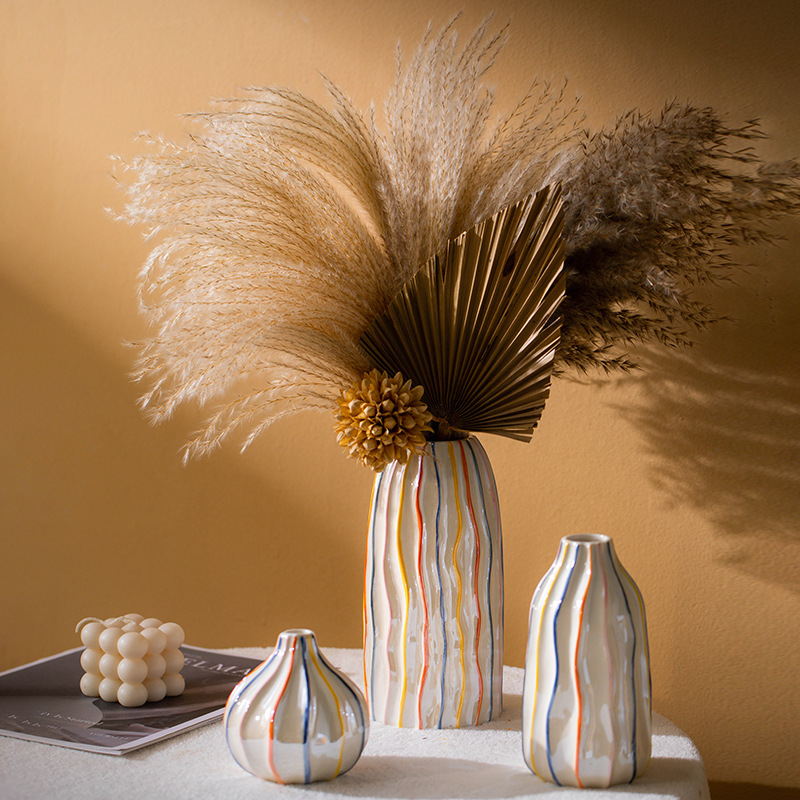 Pampas Grass Decor - CAPIRON Kleurrijke Streep Keramische Vaas Nieuwe