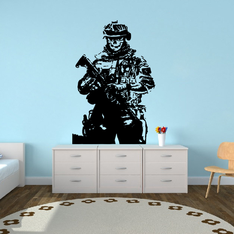 Home Decor Vinyl Flooring - Solider Sniper Schedel Oorlog Muursticker Speelkamer