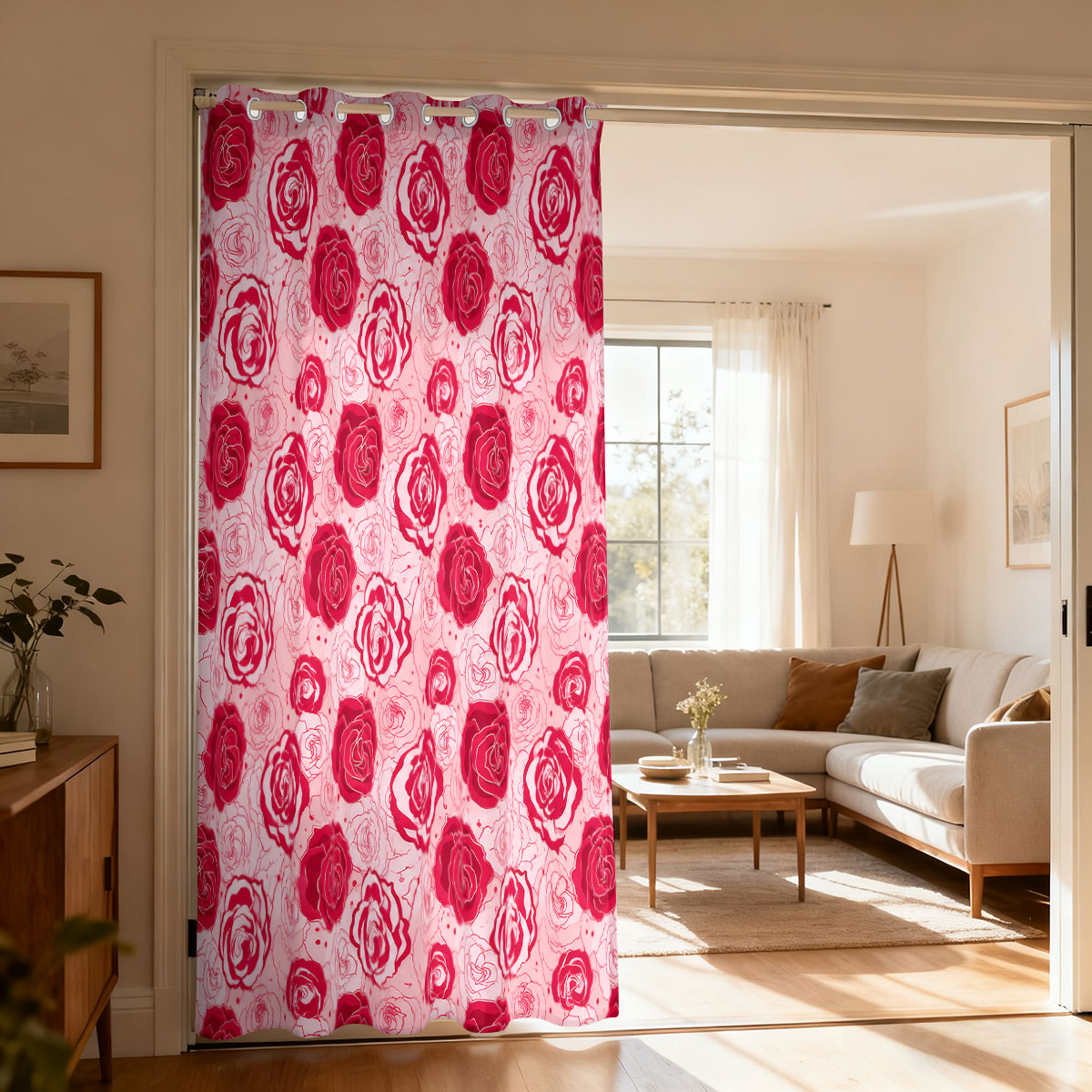 Home Decor Curtain - 1 stuk lichtgroen roze roos bloemen