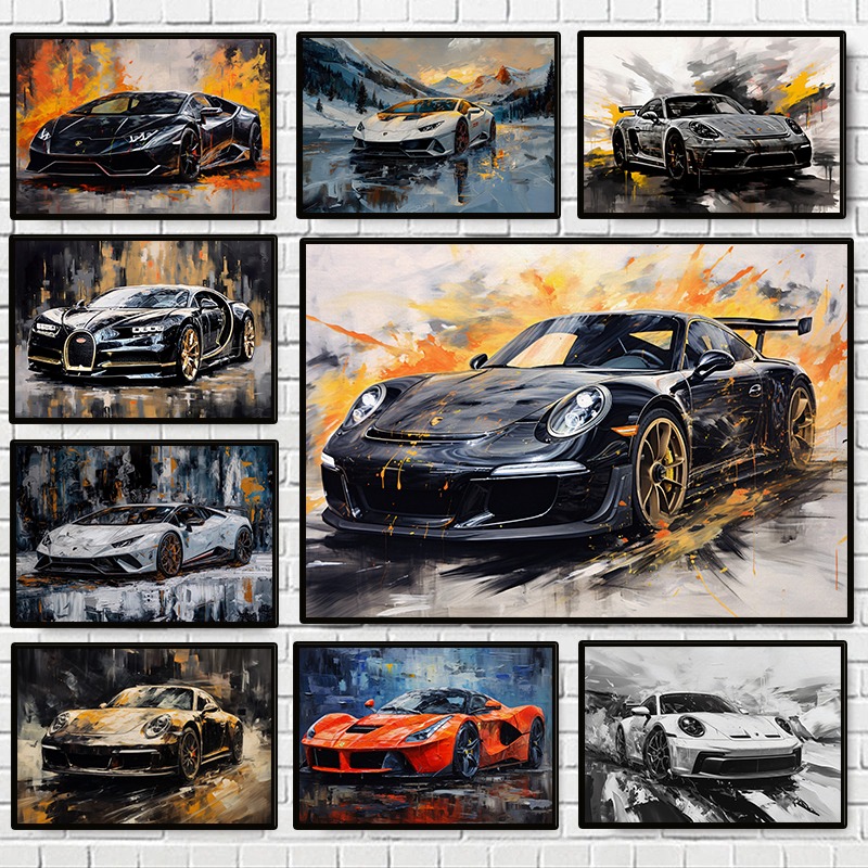 Home Decor Unique Items - Moderne abstracte luxe auto's poster kleurrijke