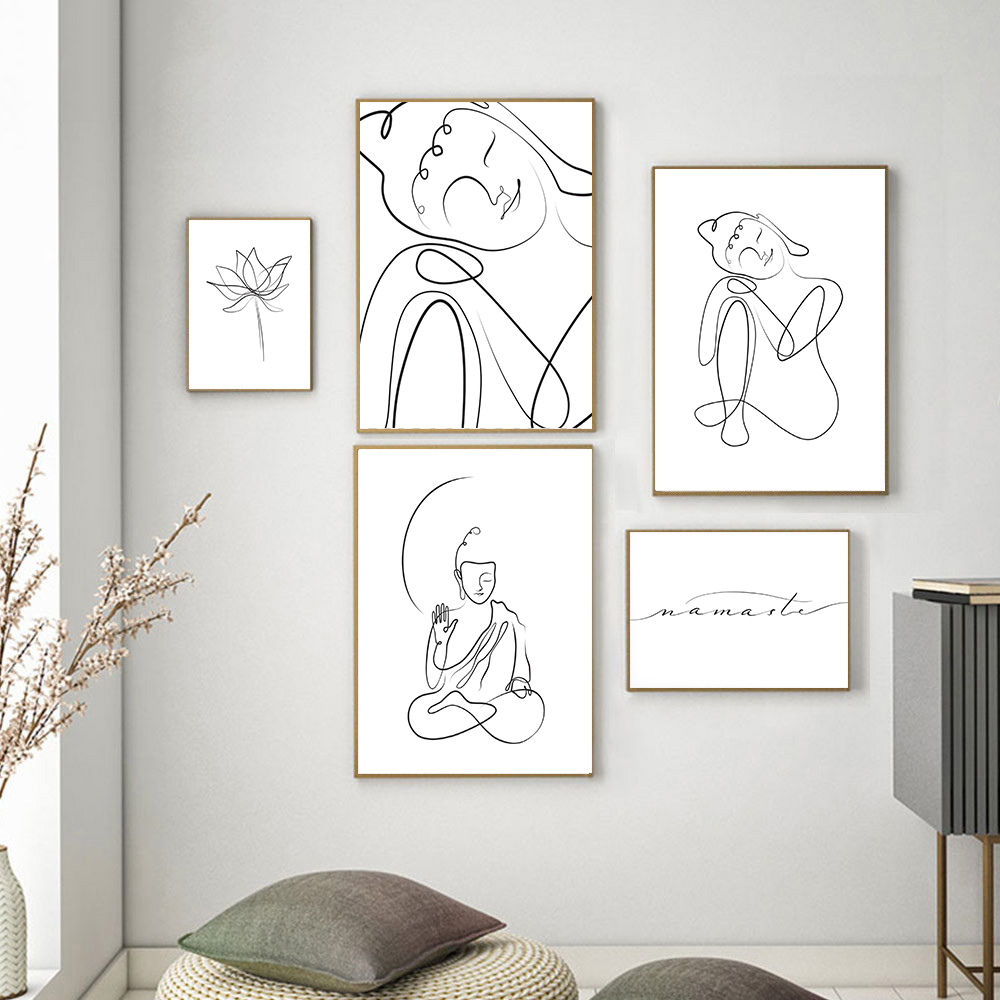 Home Decor Yoga - Meditatie Boeddha lijn canvas schilderij posters
