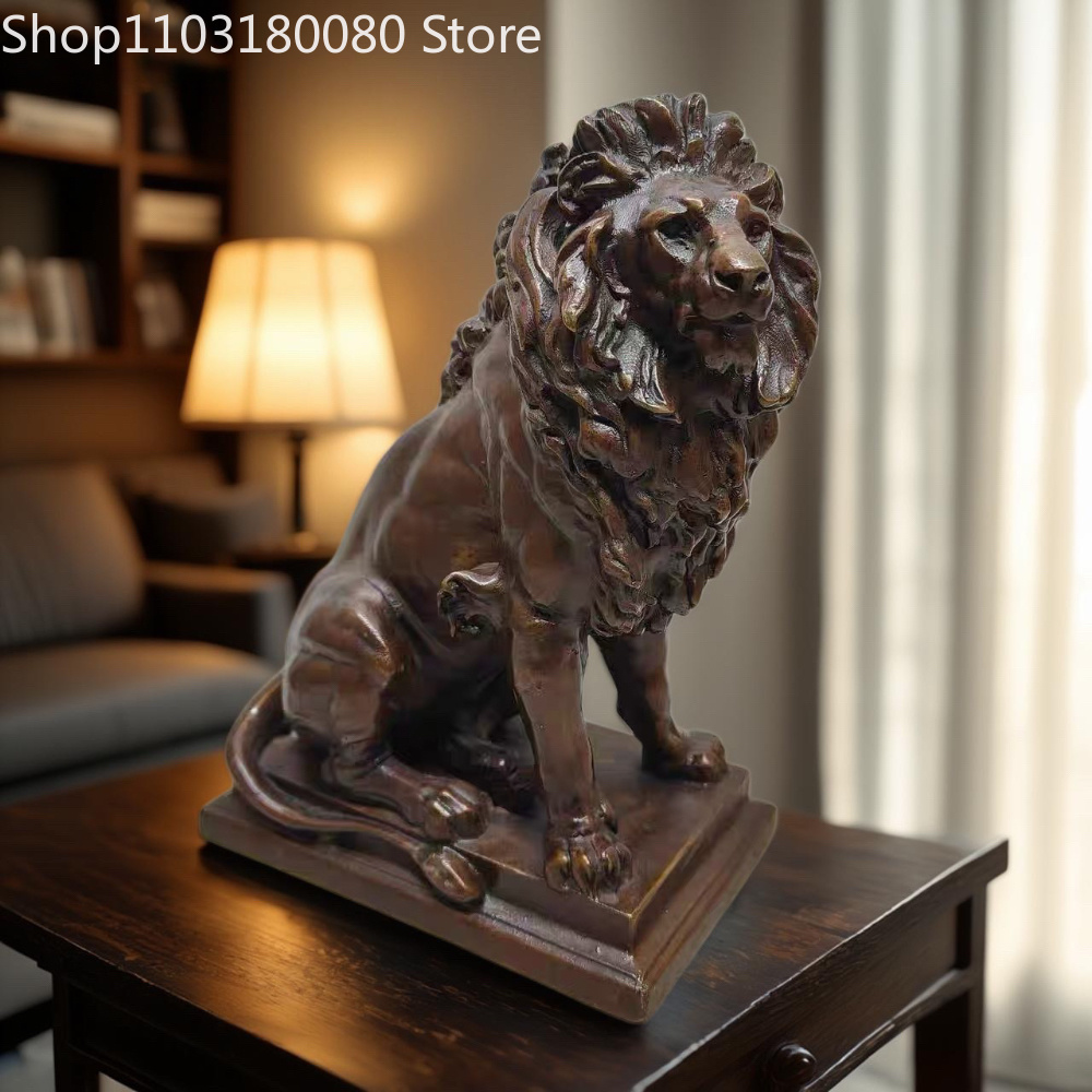 Home Decor Statue - 21cm antiek afgewerkt koperen leeuwenbeeld van