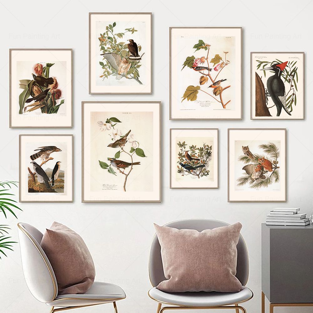 Home Decor Unique Items - Vintage Botanische Bloem Vogel Muurkunst Canvas