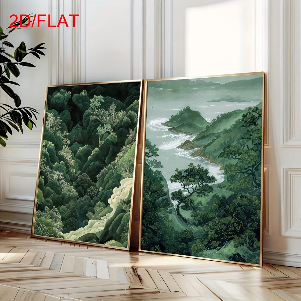 Home Decor Trends - 2 stuks moderne groene bos berg