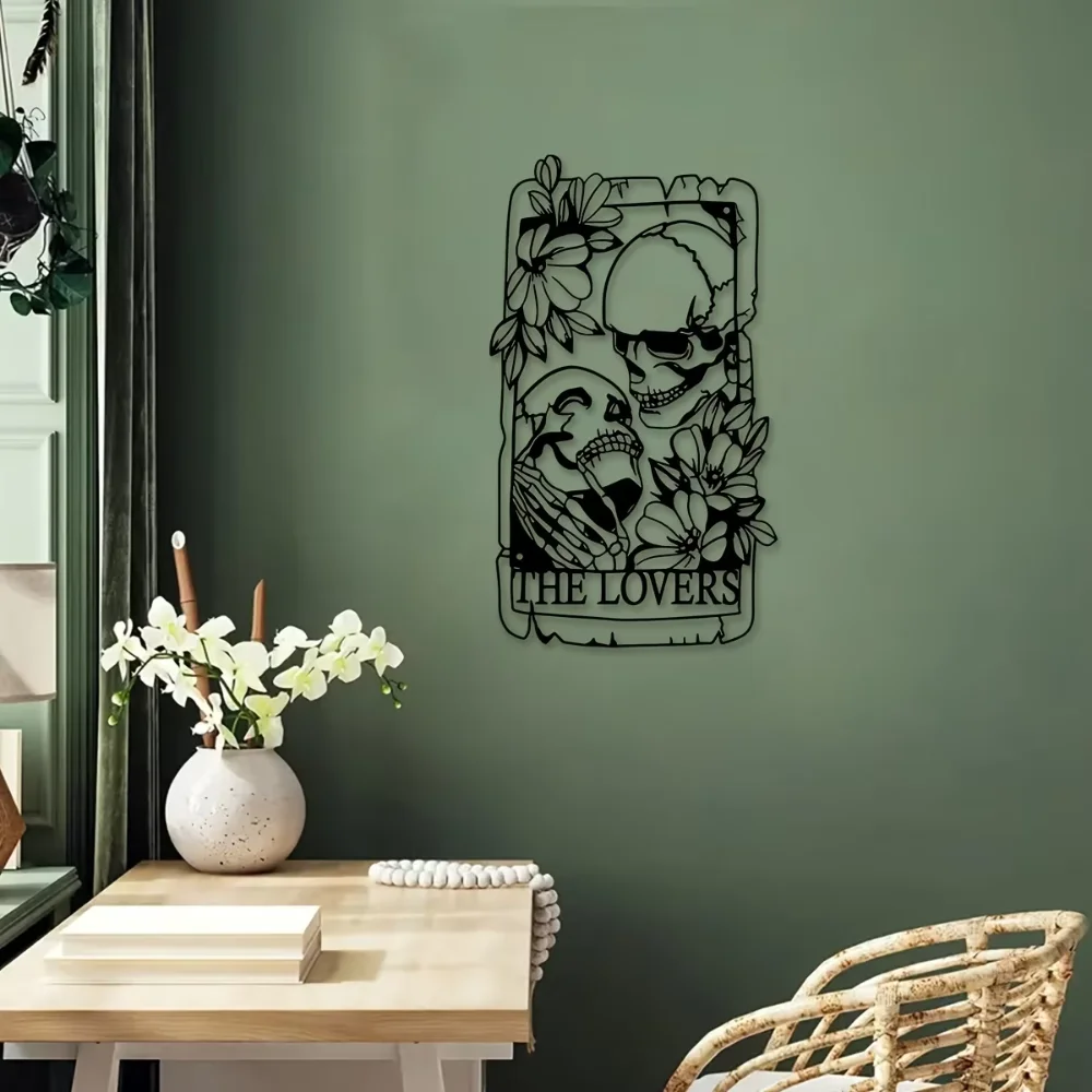 Home Decor Trends - Bohemian Metal Gothic Skull Couple Wandkunst-Ijzeren