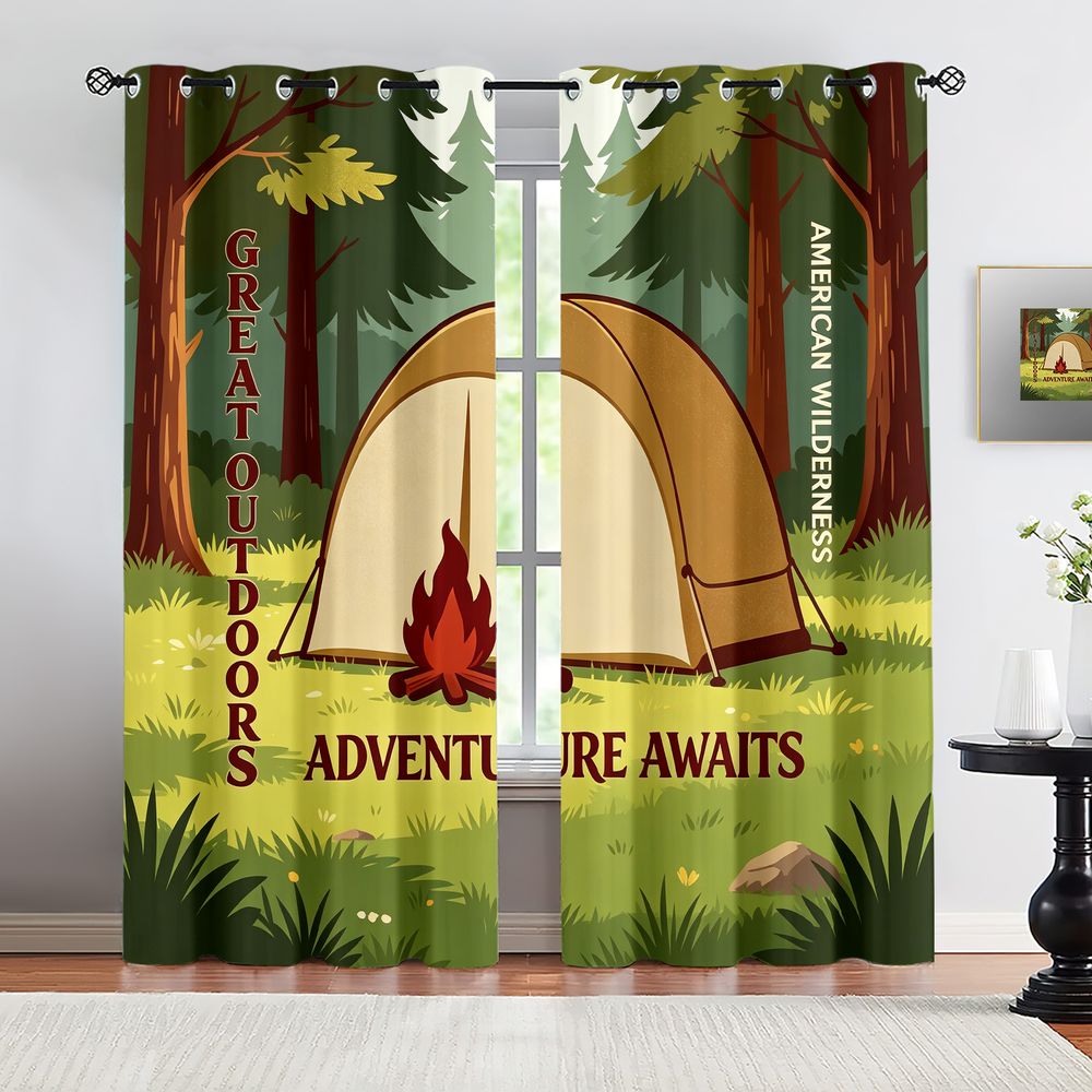 Camping Scene Print Gordijnen, - Home Decor Curtain recensie en prijs