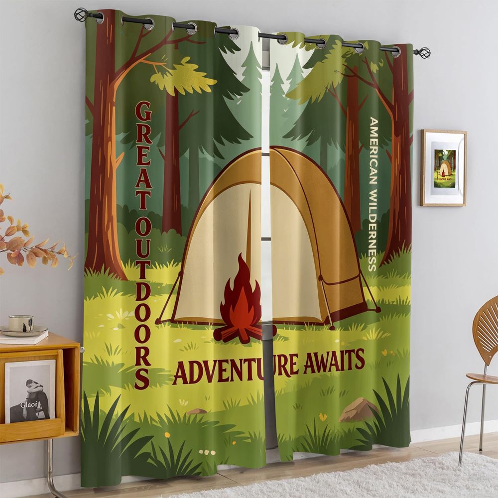 Camping Scene Print Gordijnen, - Home Decor Curtain recensie en prijs