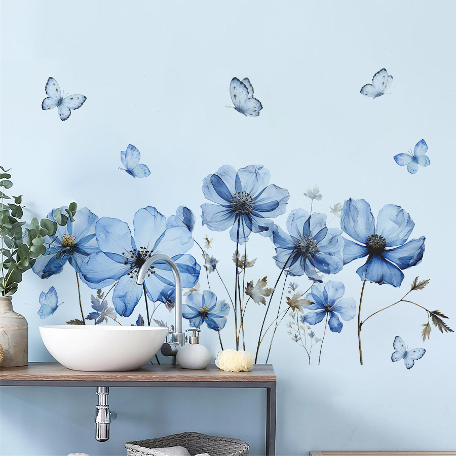 Frisse blauwe vlinder- en bloe - Home Decor Vinyl Flooring recensie en prijs