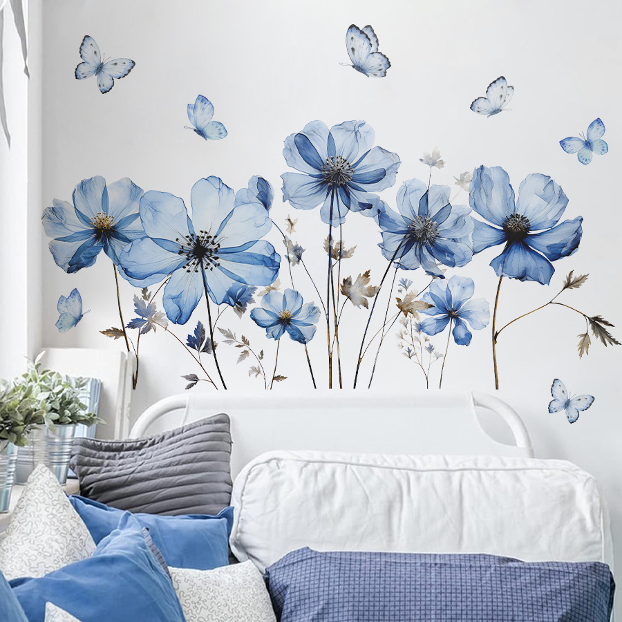 Frisse blauwe vlinder- en bloe - Home Decor Vinyl Flooring recensie en prijs
